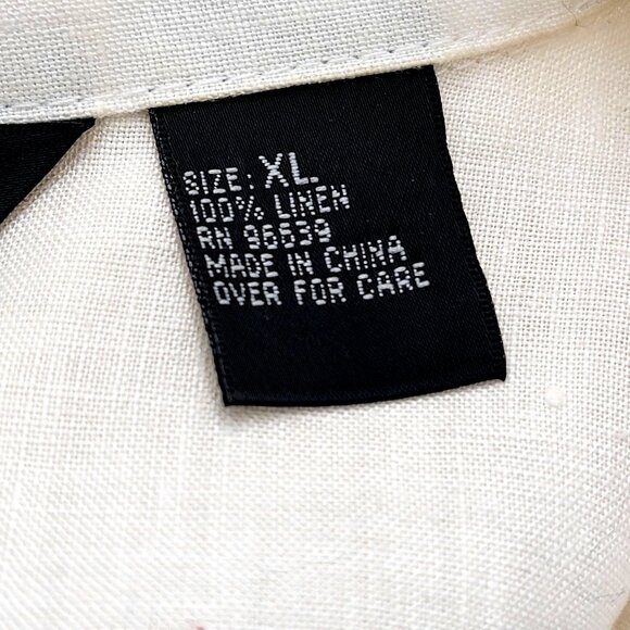 White Linen Button-Up Shirt With Black Floral Embroidery & Beaded Design - Picture 11 of 15